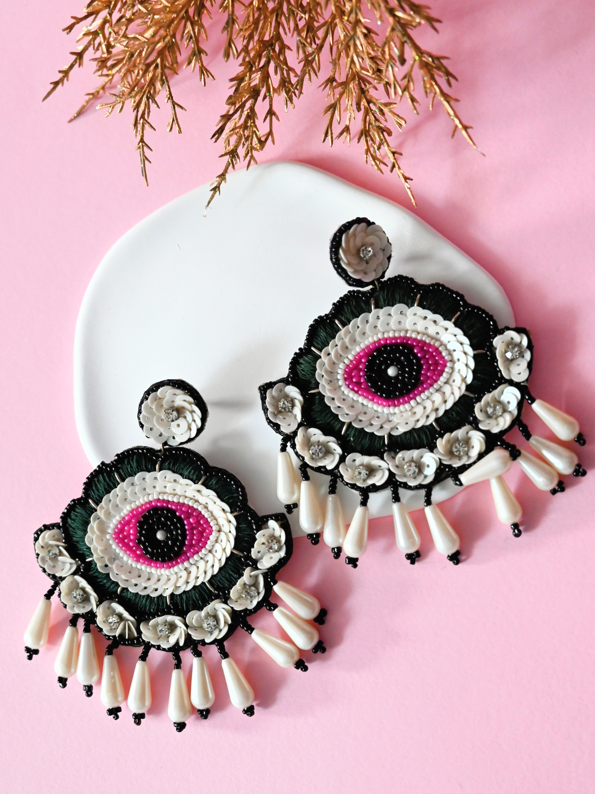 Black Beaded Evil Eye Earrings — Zohricanada