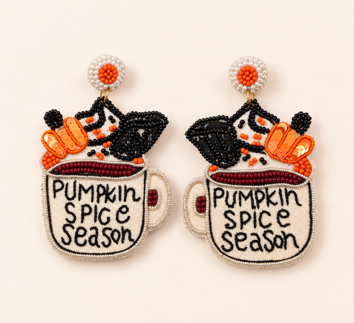Pumpkin Spice Latte Earrings – Handmade Beaded Fall Mug Earrings — Handmade beaded Pumpkin Spice Season mug earrings | Zohricanada — Zohricanada