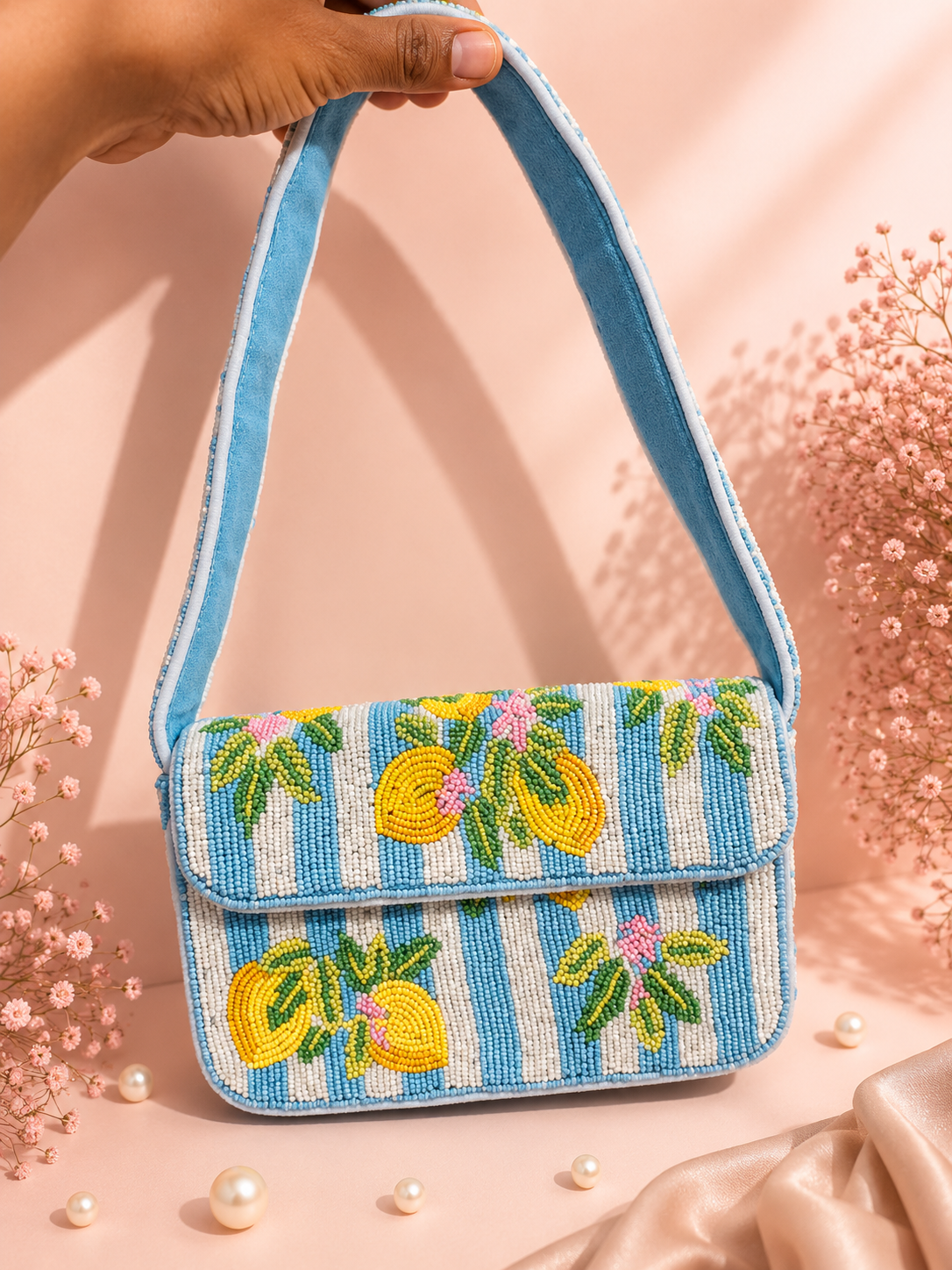 Handmade Yellow Lemon Beaded Shoulder Bag for Women | Fun Summer & Vacation Handbag — Zohricanada