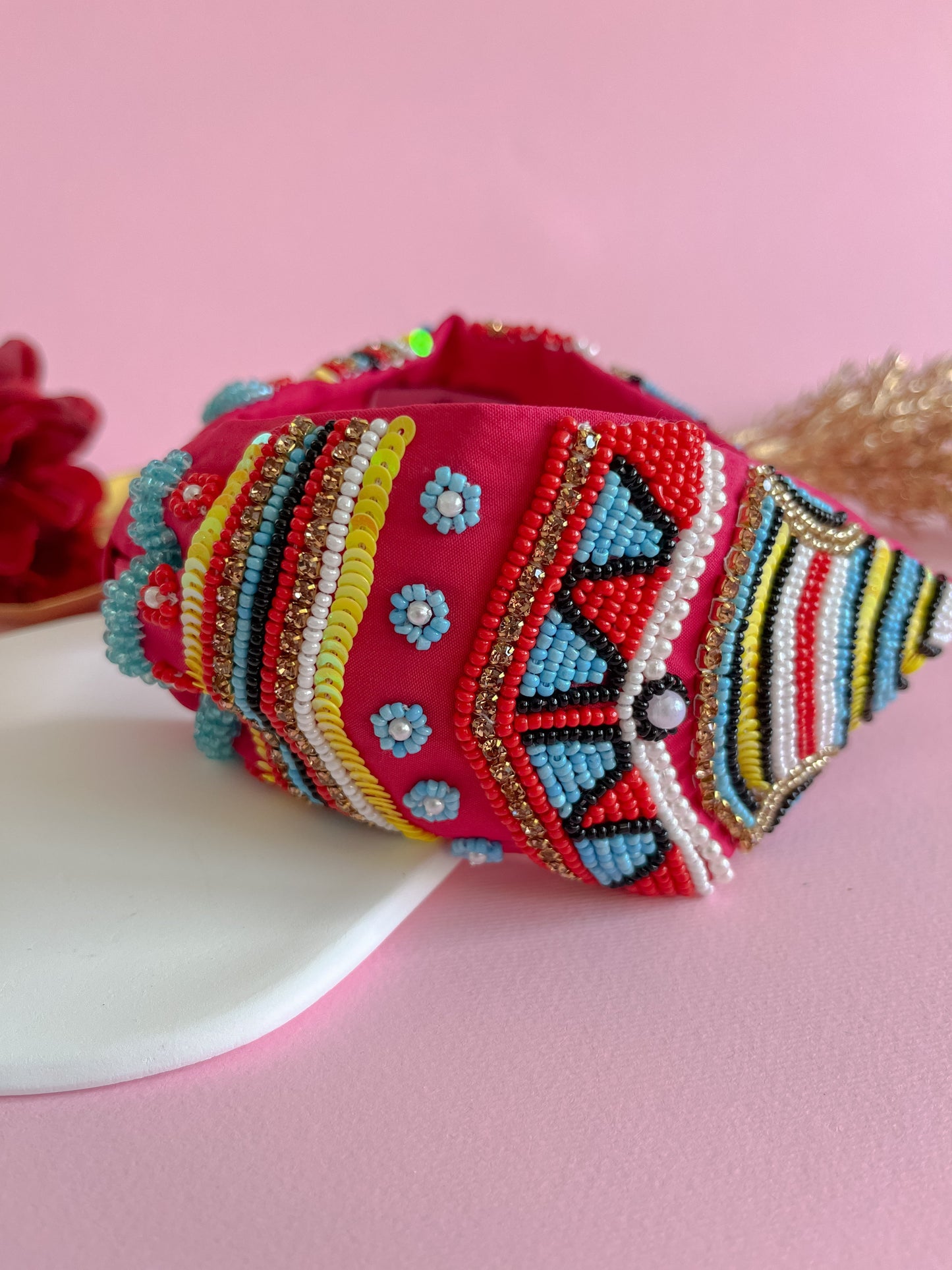 Hot Pink Evil Eye Embroidery Headband - zohricanada