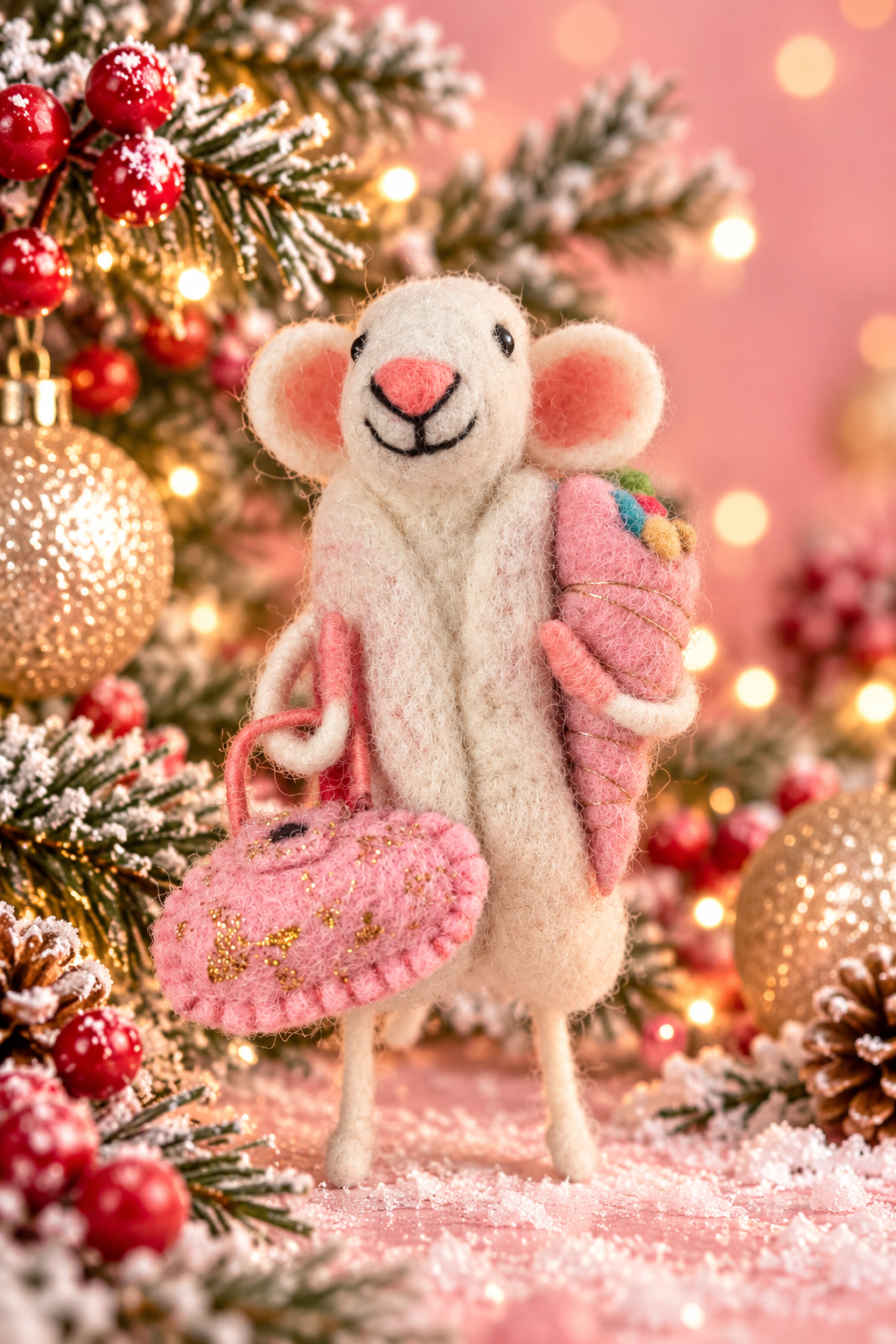 Miss Poppy the Christmas Mouse | Whimsical Shopping Mouse Ornament — Zohricanada