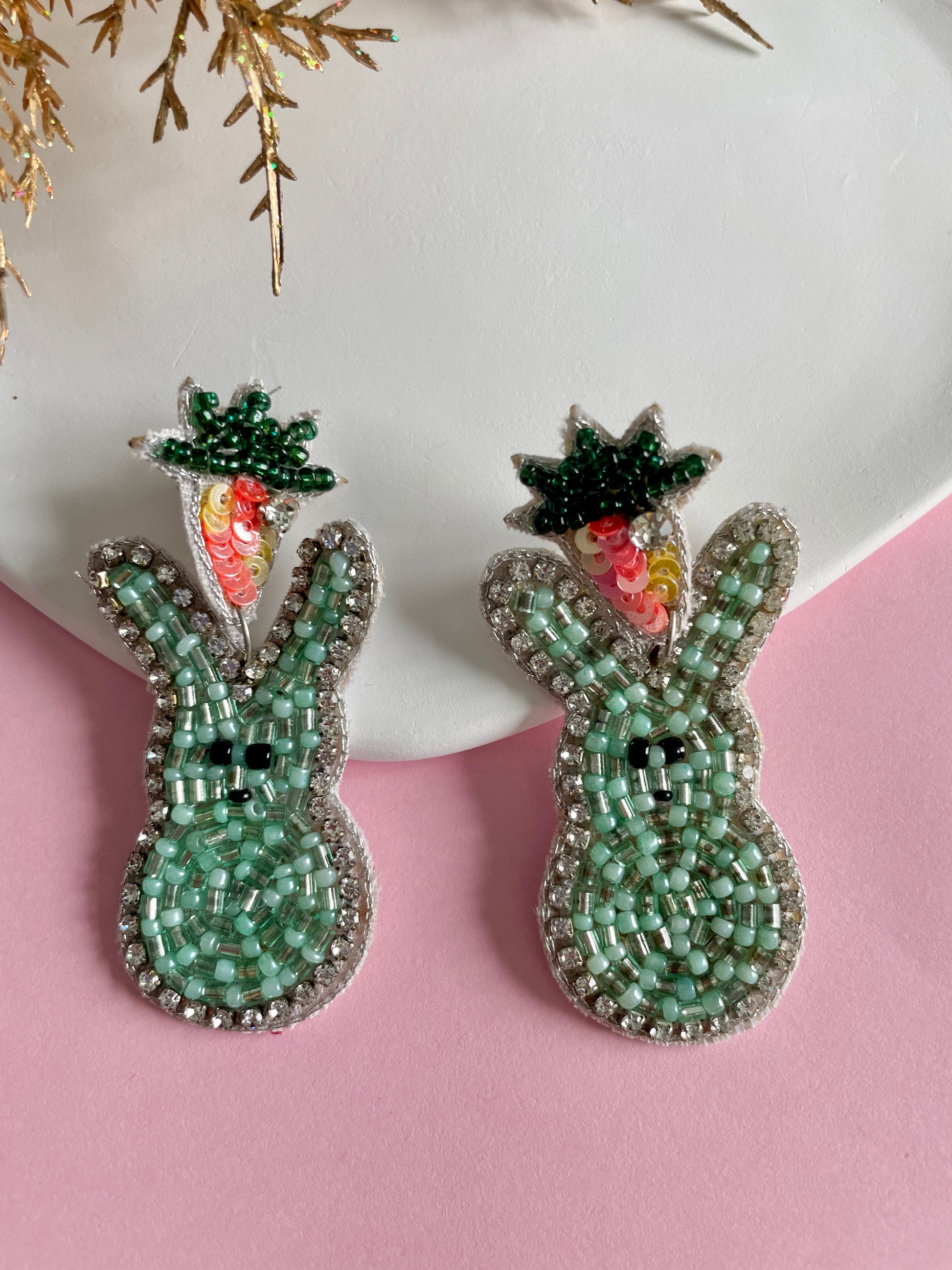 Green Bunny Beaded Earrings - zohricanada