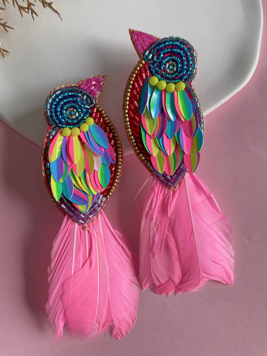 Luxe Pink Feather Rainbow Earrings - zohricanada