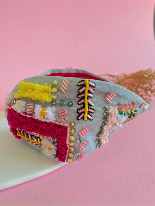 Grey Abstract Beaded Headband — Zohricanada