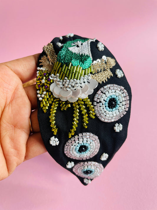 Beaded Black bird Evil eye headband - zohricanada
