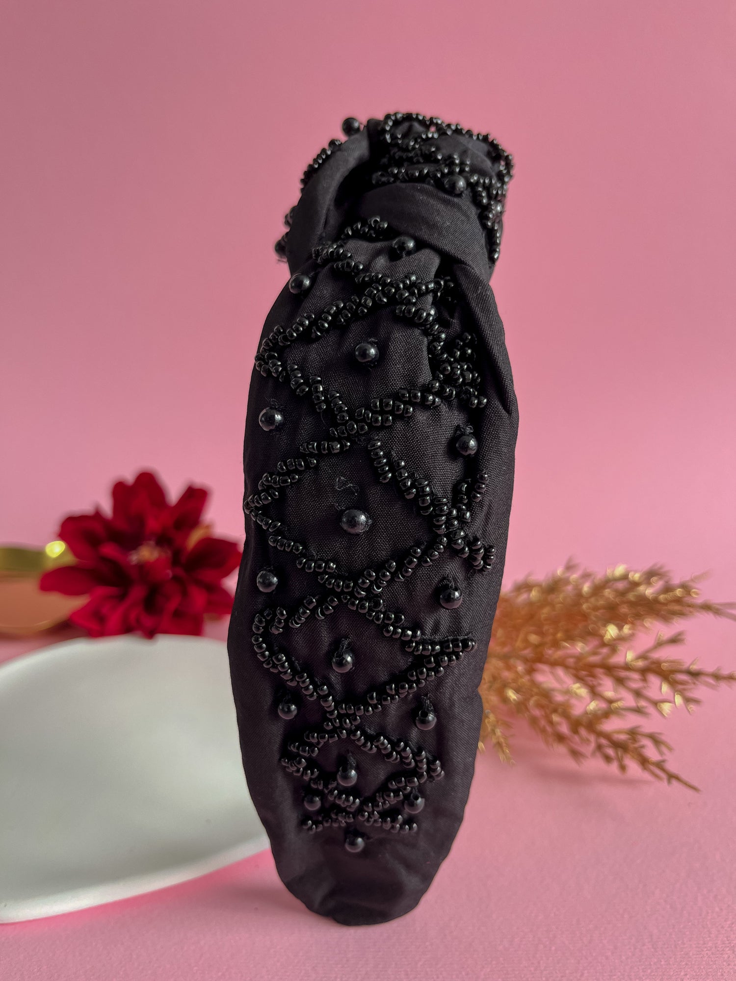 Luxe Black Beaded Bow Headband - zohricanada