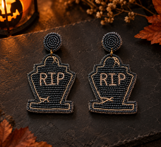 RIP Tombstone Earrings – Handmade Beaded Halloween Earrings — Handmade beaded RIP tombstone Halloween earrings | Zohricanada — Zohricanada