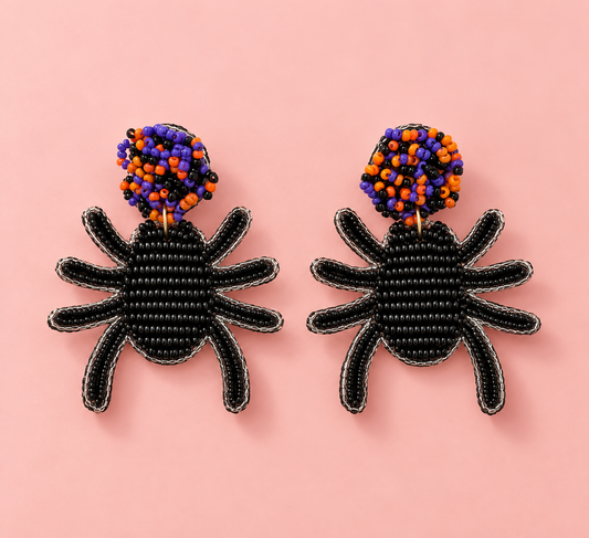 Spooky Spider Earrings – Handmade Beaded Black Spider Halloween Earrings — Handmade black beaded spider Halloween earrings | Zohricanada — Zohricanada