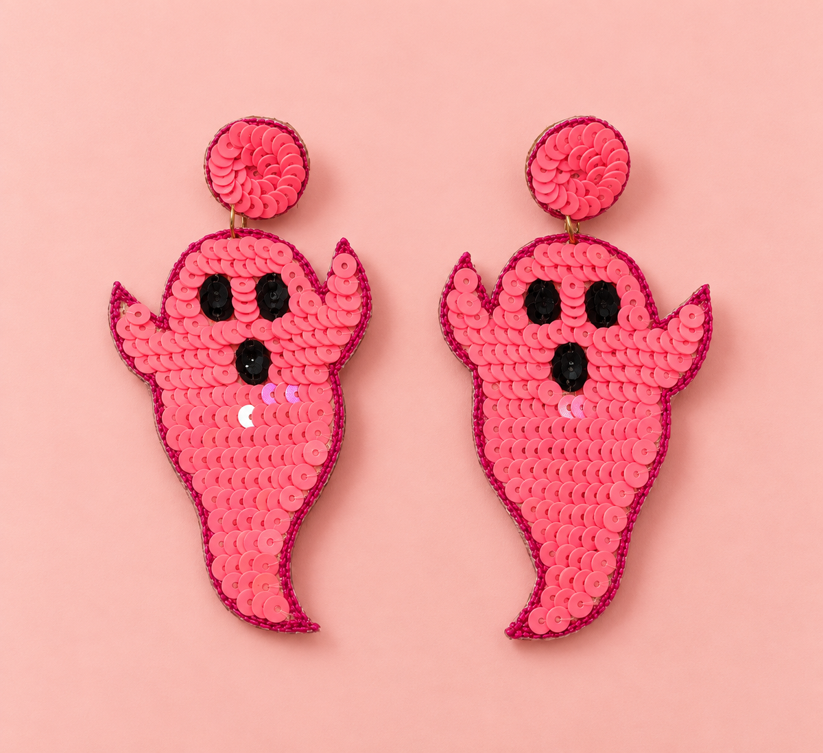 Handmade sparkly beaded ghost Halloween earrings – view 2 | Zohricanada