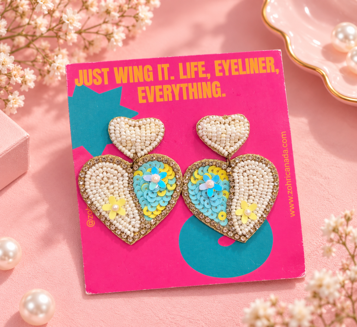 White Snow Heart Earrings – Handmade Beaded Pastel Heart Earrings — Handmade white and pastel beaded heart earrings | Zohricanada — Zohricanada