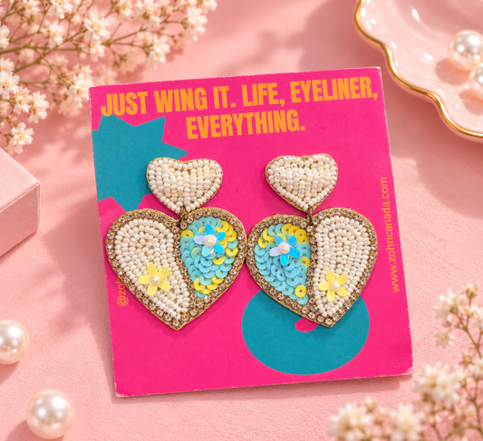 White Snow Heart Earrings – Handmade Beaded Pastel Heart Earrings — Handmade white and pastel beaded heart earrings | Zohricanada — Zohricanada