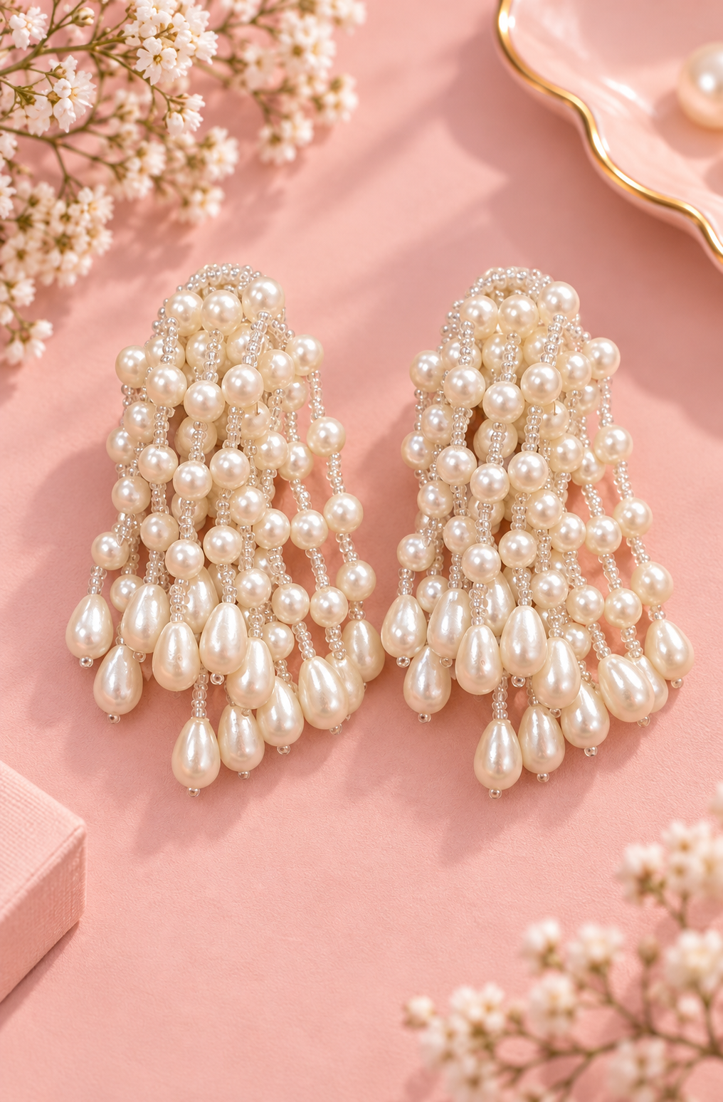 White Pearl Snow Earrings – Handmade Pearl Cluster Fringe Earrings — Handmade white pearl cluster fringe earrings | Zohricanada — Zohricanada