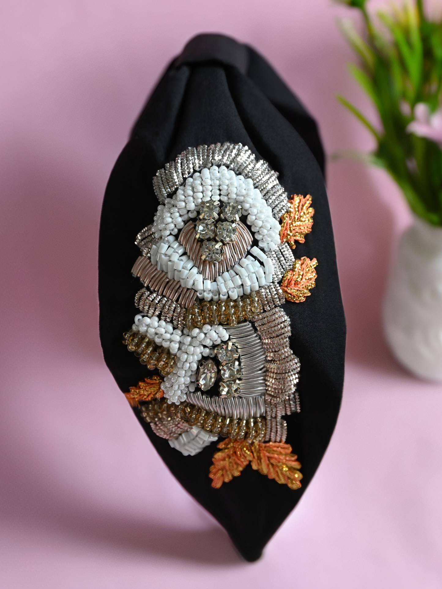 Handmade Black Zari Embroidered Headband for Women | Wedding & Bridal Accessory — Zohricanada