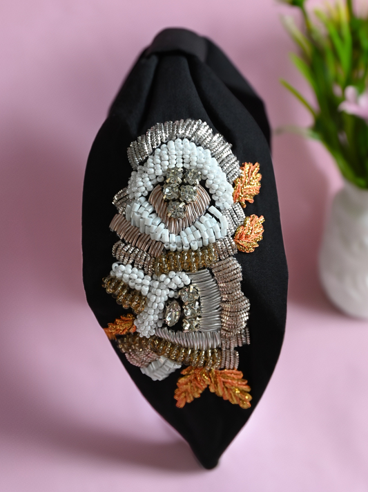 Handmade Black Zari Embroidered Headband for Women | Wedding & Bridal Accessory — Zohricanada