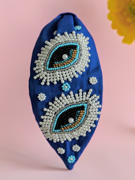 Handmade Blue Evil Eye Beaded Headband for Women | Protection Gift Accessory — Zohricanada
