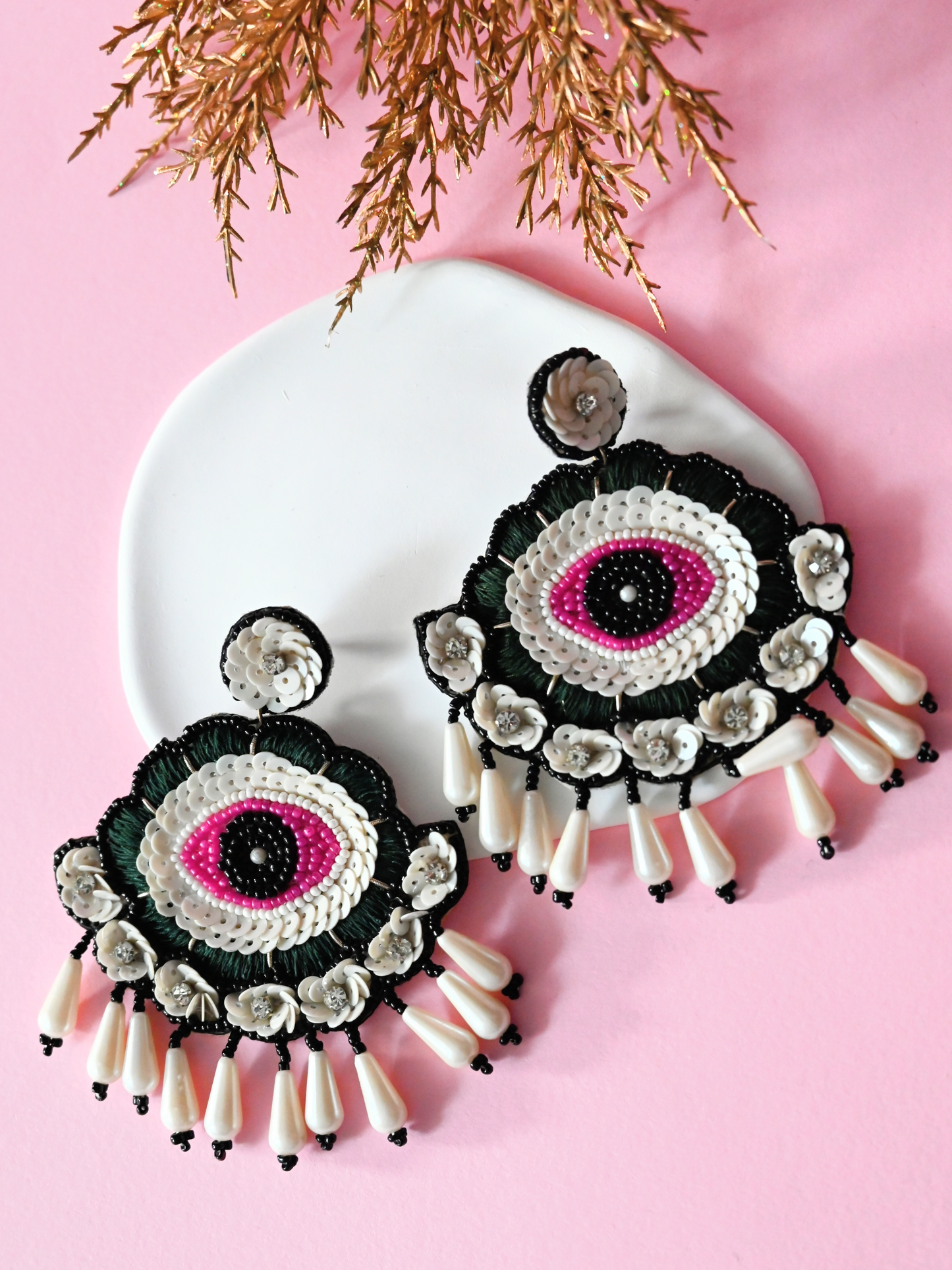Nadira Black Evil eye earrings
