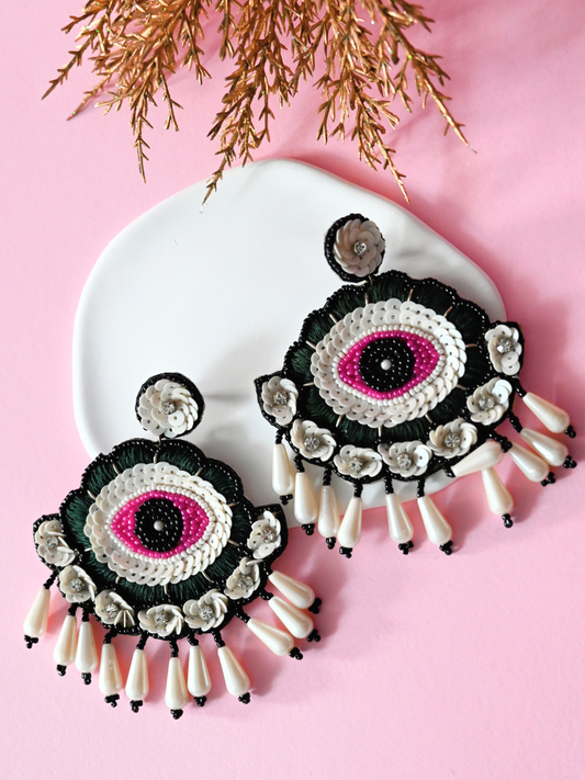 Black Beaded Evil Eye Earrings — Zohricanada