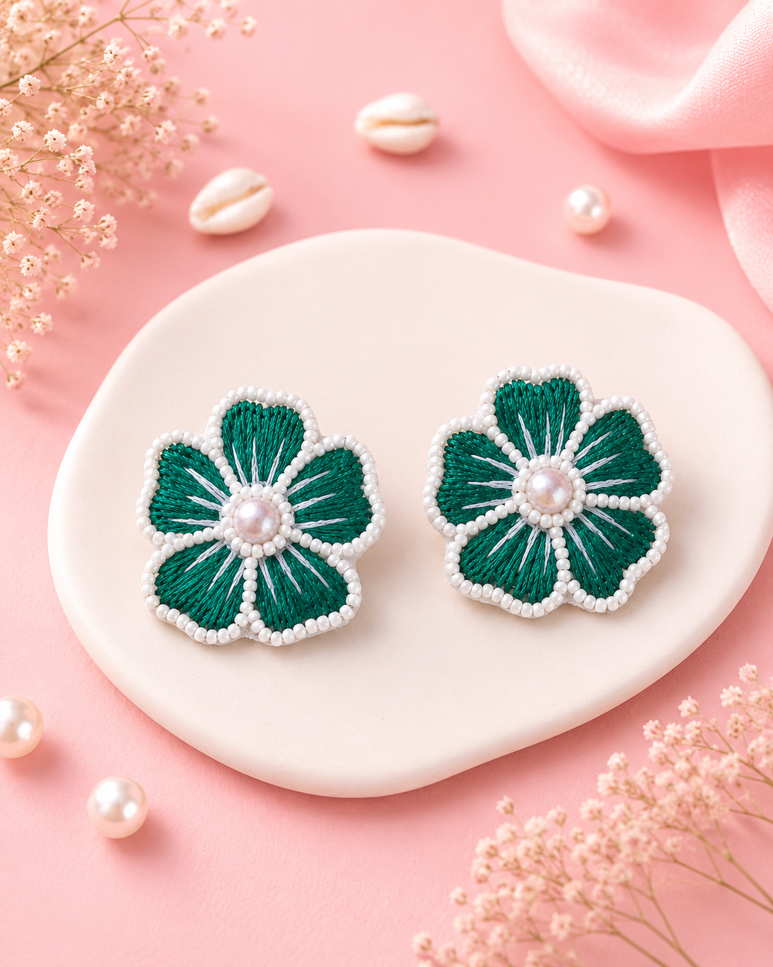 Bloom Handcrafted Beaded Floral Earrings — green — Zohricanada
