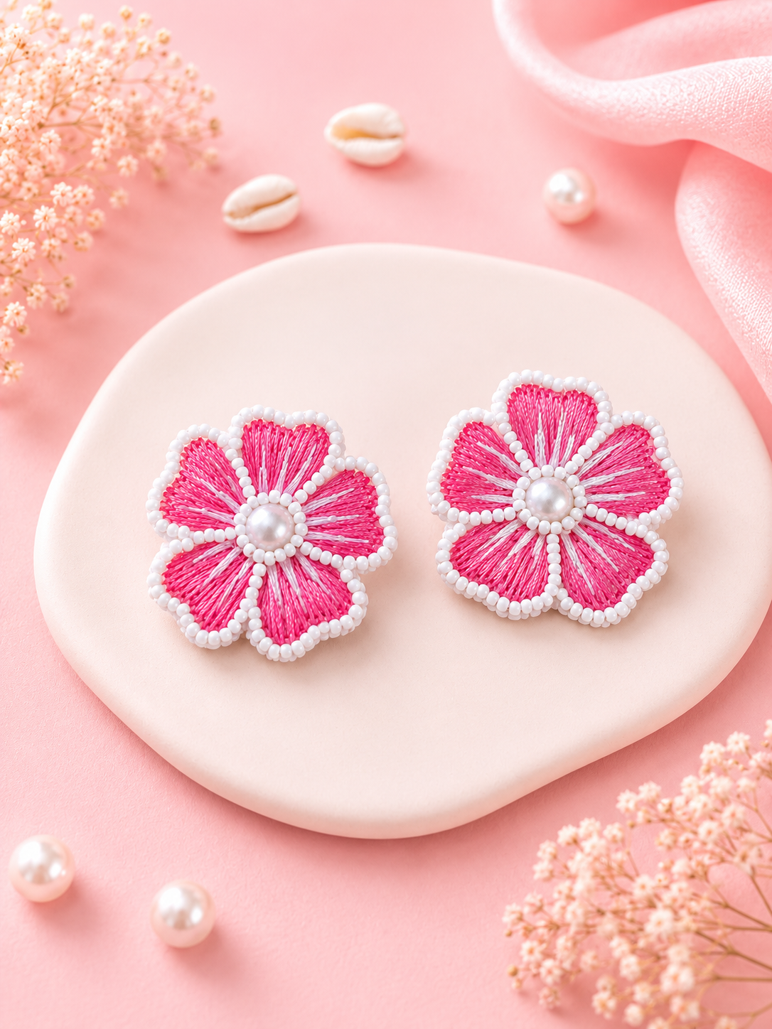 Bloom Handcrafted Beaded Floral Earrings — green — Zohricanada