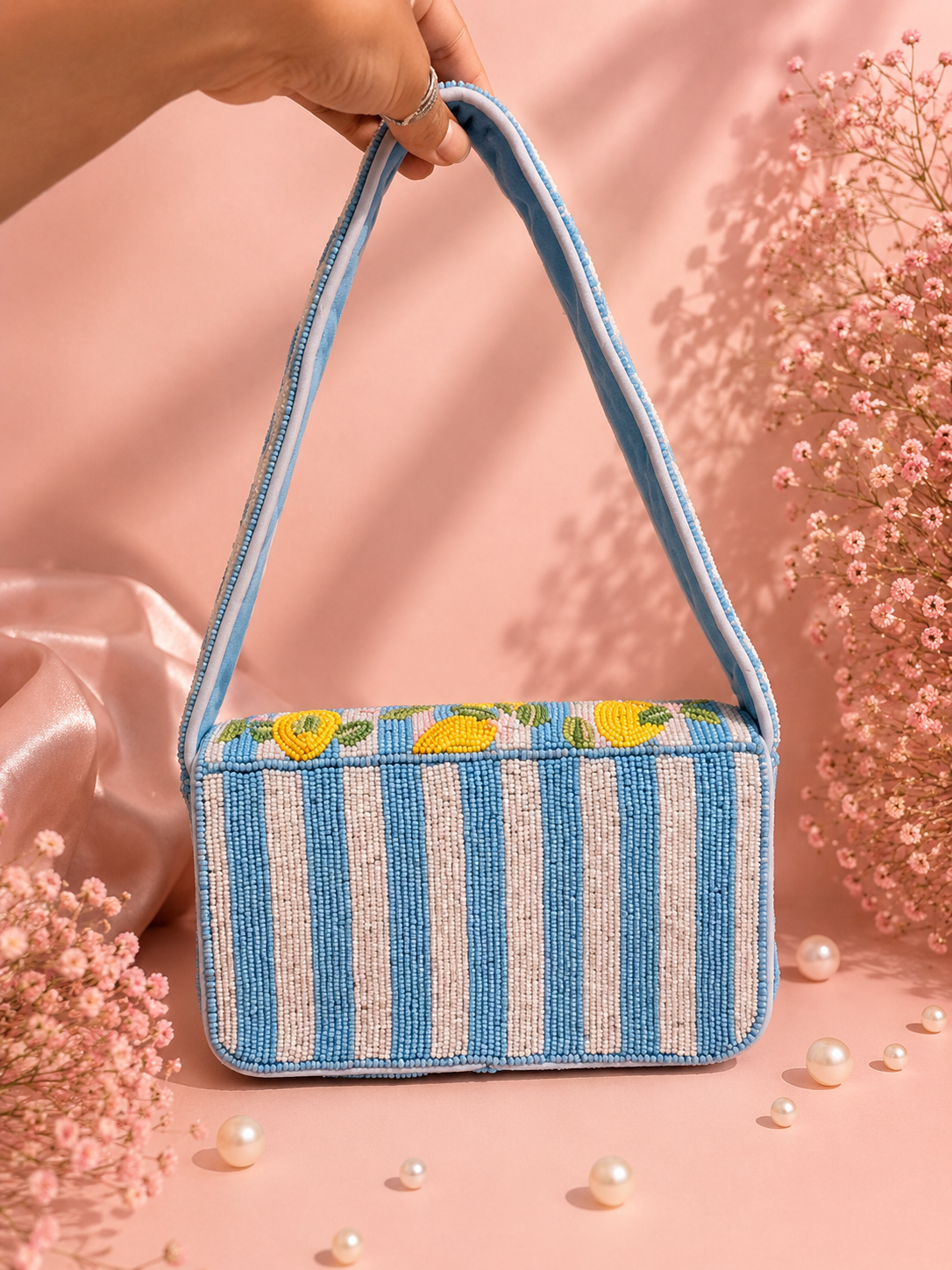 Handmade Yellow Lemon Beaded Shoulder Bag for Women | Fun Summer & Vacation Handbag — Zohricanada