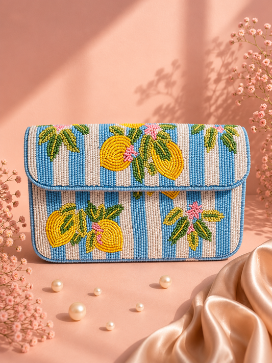 Handmade Yellow Lemon Beaded Shoulder Bag for Women | Fun Summer & Vacation Handbag — Zohricanada