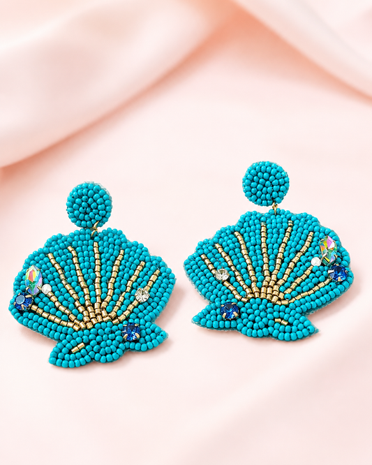 Handmade Turquoise Scallop Shell Beaded Earrings for Women | Beach & Vacation Jewelry — Zohricanada