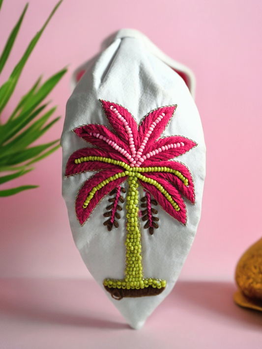 Handmade Pink & Green Palm Tree Beaded Headband for Women | Vacation Accessory — Zohricanada